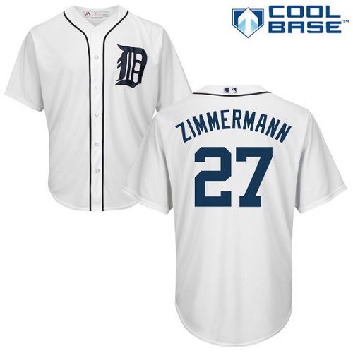 Tigers #27 Jordan Zimmermann White Cool Base Stitched Youth MLB Jersey - Click Image to Close